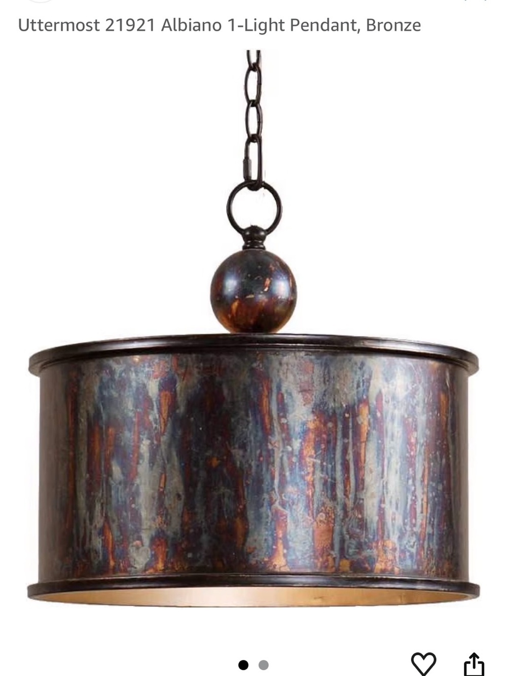 Uttermost 21921 Albiano 1-Light Pendant, Bronze Pendant Light Fixture